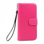 Wholesale Galaxy S7 Edge Folio Flip Leather Wallet Case with Strap (Hot Pink)
